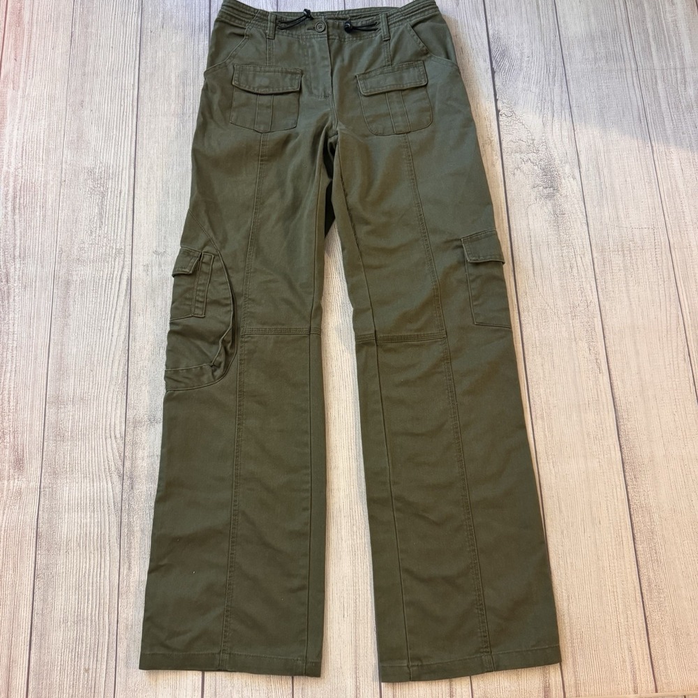 Brandy Melville Cargo Pants OS Green Twill Straight Leg Utility Pockets